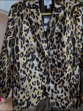 Nine West New Gold and Black Textured Metallic Leopard Blazer